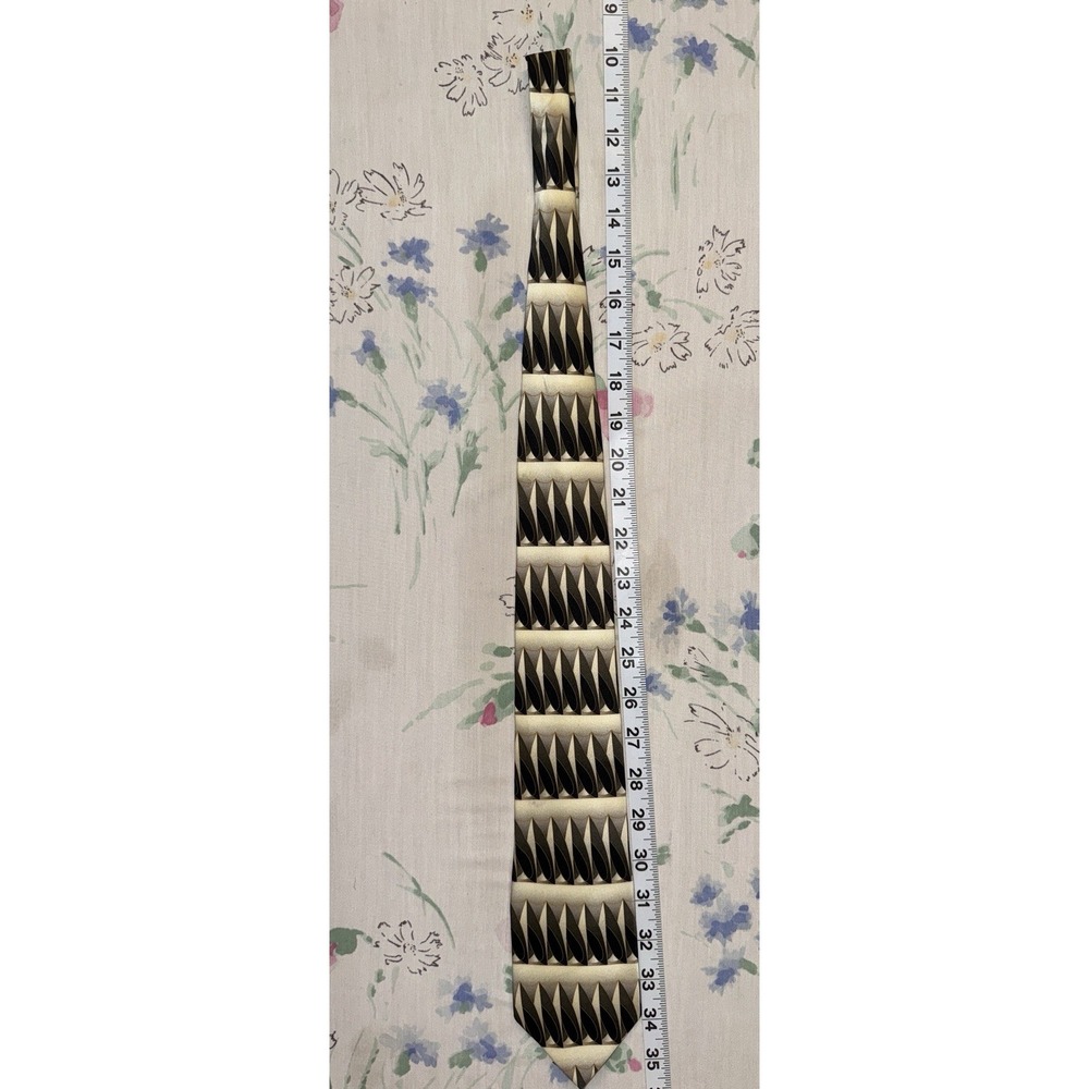 Bergamo New York 100% Silk Necktie Black Gold Geometric Designer